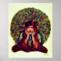 Art nouveau deco elegant woman peacock feathers