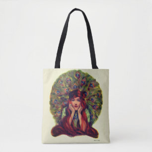Art nouveau deco elegant woman peacock feathers  tote bag