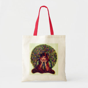 Art nouveau deco elegant woman peacock feathers  tote bag