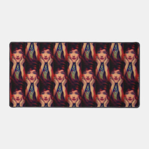 Art nouveau deco elegant woman red head beauty  desk mat