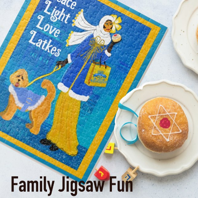 Art Nouveau Deco  Hannukah Doodle Dog  Jigsaw Puzzle (A Hanukkah jigsaw puzzle for the 8 days. Several sizes available.)