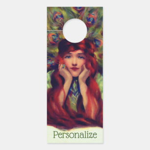 Art nouveau deco woman peacock feathers elegant door hanger