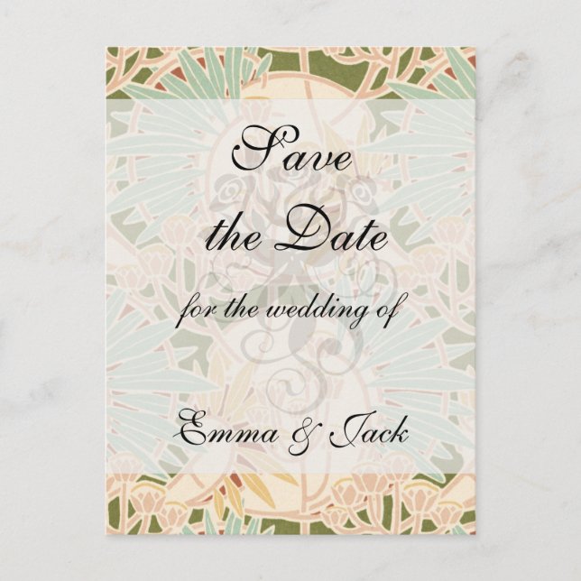 art nouveau decorative foliage floral announcement postcard (Front)