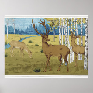 Art Nouveau Deer Forest Maurice Verneuil Art Poster