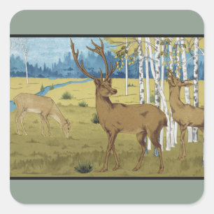 Art Nouveau Deer Forest Maurice Verneuil Art Square Sticker