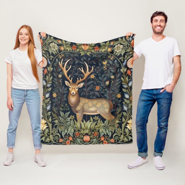 Art nouveau deer in the garden fleece blanket (In Situ)