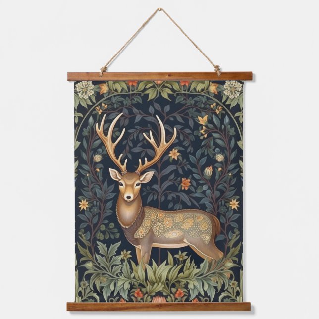 Art nouveau deer in the garden hanging tapestry (Front)