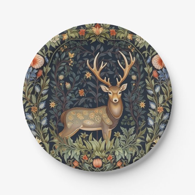 Art nouveau deer in the garden paper plate (Front)