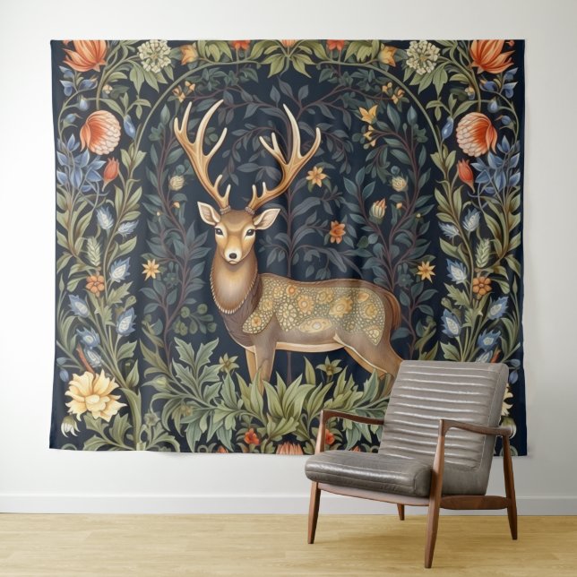 Art nouveau deer in the garden tapestry (In Situ (Horizontal))