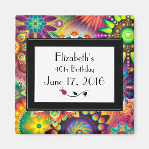 Art Nouveau Design Flower Shapes Pattern Birthday Magnet