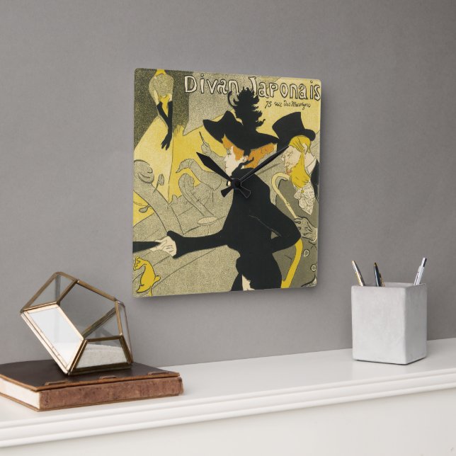 Art Nouveau, Divan Japonais by Toulouse Lautrec Square Wall Clock (Office)