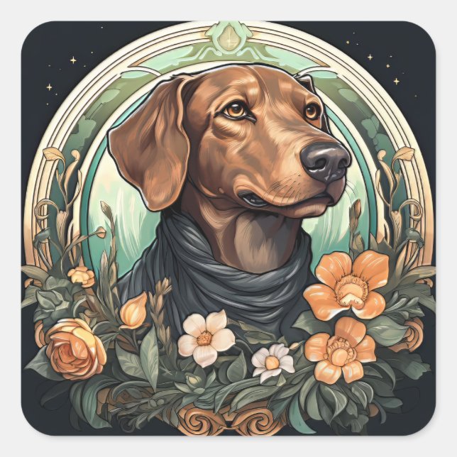 Art Nouveau Dog Square Sticker (Front)