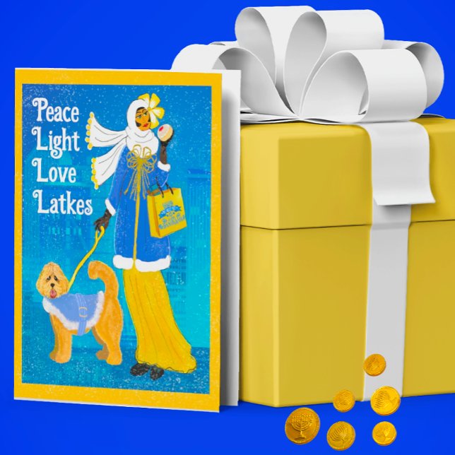 Art Nouveau Doodle Dog Holiday Hanukkah Card (And Jelly donuts!)