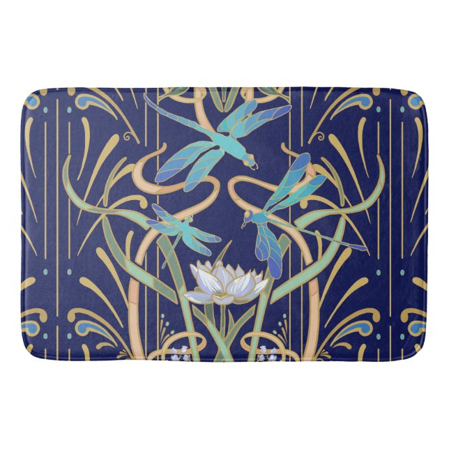 Art Nouveau Dragonflies Pattern Bath Mat (Front)