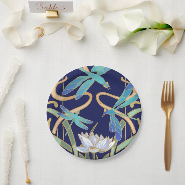 Art Nouveau Dragonflies Pattern Paper Plate (Wedding)