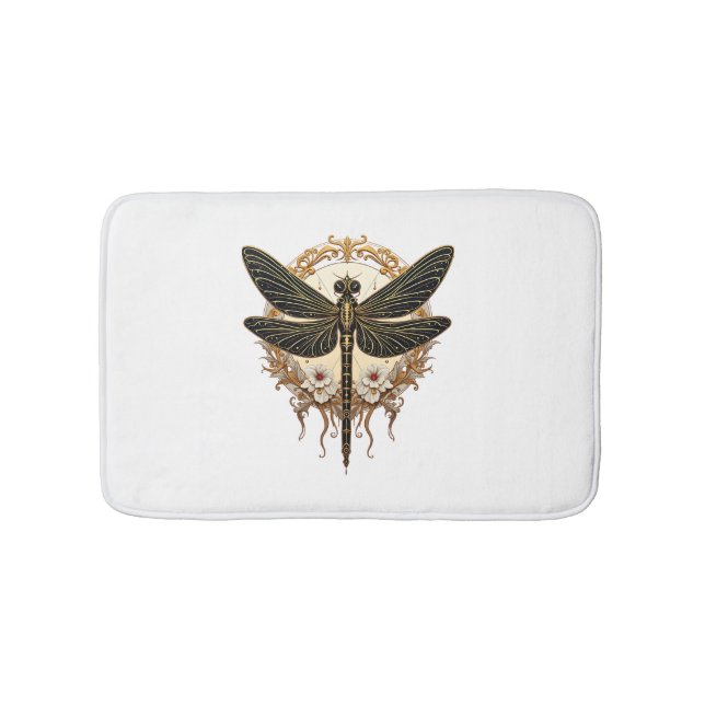 Art Nouveau Dragonfly Elegant Steampunk Bath Mat (Front)