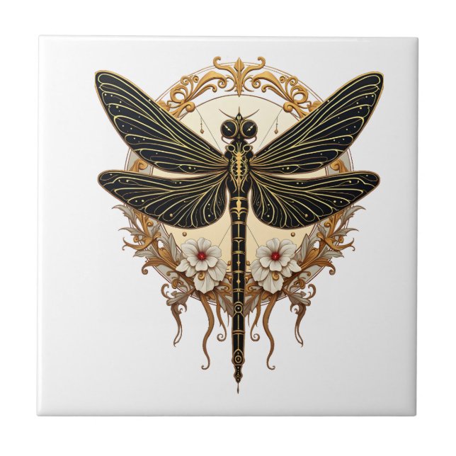 Art Nouveau Dragonfly Elegant Steampunk Ceramic Tile (Front)
