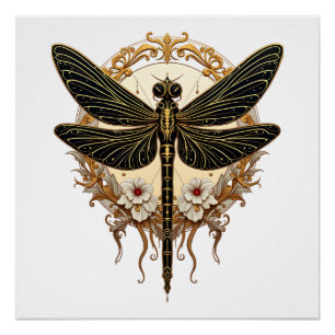 Art Nouveau Dragonfly Elegant Steampunk Poster