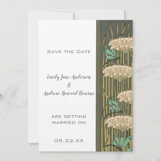 Art Nouveau Dragonfly Lily Pad Save the Date (Front)