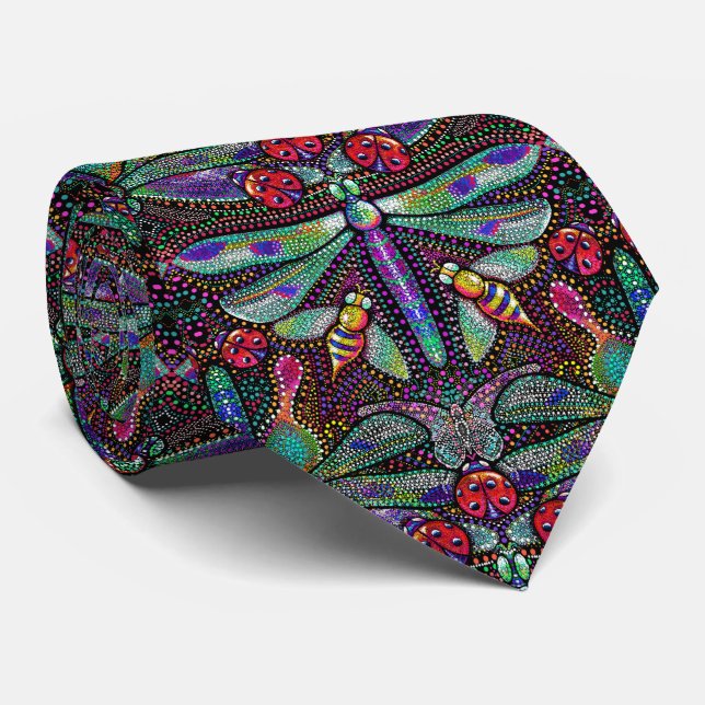 Art nouveau dragonfly necktie men's tie (Rolled)