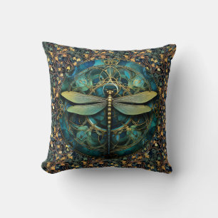 Art Nouveau Dragonfly on Ivy Throw Pillow