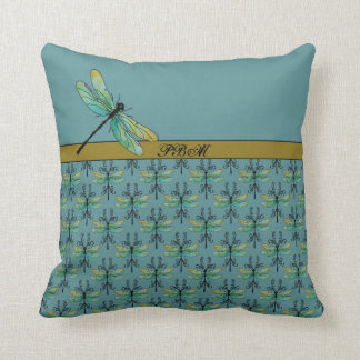Art Nouveau Dragonfly on Teal Cushion