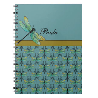 Art Nouveau Dragonfly on Teal Notebook