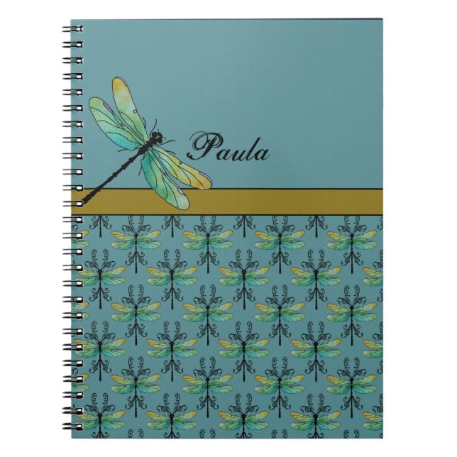 Art Nouveau Dragonfly on Teal Notebook (Front)