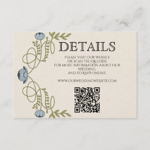 Art Nouveau Dusty Blue Wedding Details Website Enclosure Card