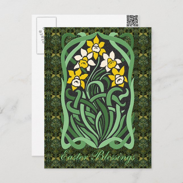 Art Nouveau Easter Daffodils Personalised Holiday Postcard (Front/Back)