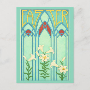 Art Nouveau Easter with White Lilies Holiday Postcard