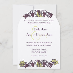 Art Nouveau Eggplant Lime Vineyard Wedding Invites