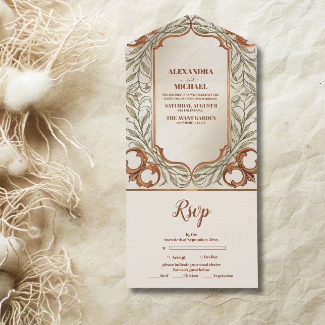 Art Nouveau Elegant Botanical Wedding All In One Invitation (Creator Uploaded)