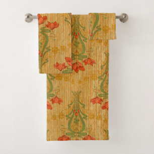 Art nouveau elegant floral poppy flowers victorian bath towel set