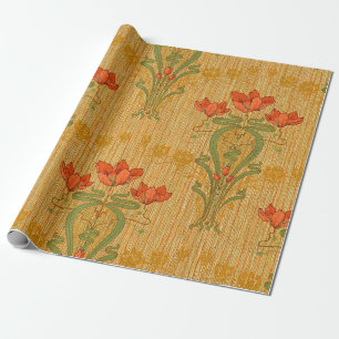 Art nouveau elegant floral poppy flowers victorian wrapping paper