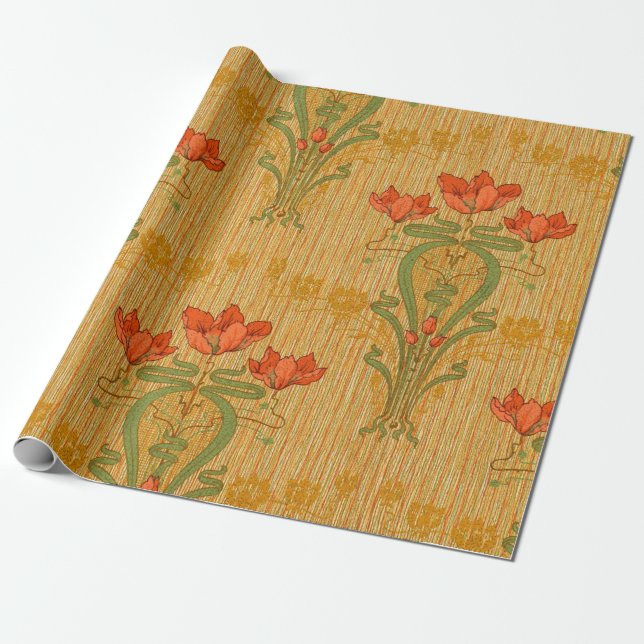 Art nouveau elegant floral poppy flowers victorian wrapping paper (Unrolled)