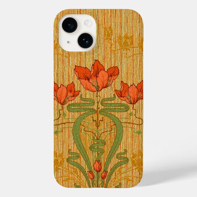 Art nouveau elegant floral poppy gold red green  Case-Mate iPhone case (Back)