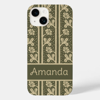 Art Nouveau Elegant Flowers Beige and Sage Green Case-Mate iPhone 14 Case