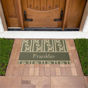 Art Nouveau Elegant Flowers Beige and Sage Green Doormat