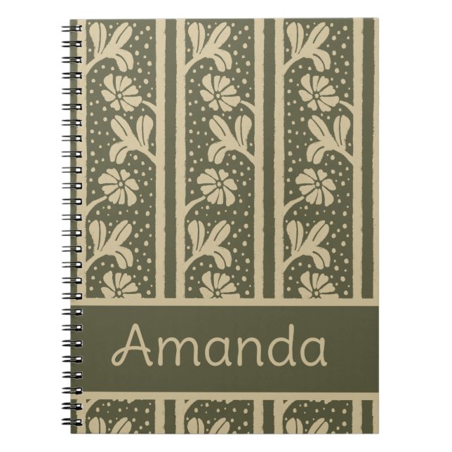 Art Nouveau Elegant Flowers Beige and Sage Green Notebook (Front)