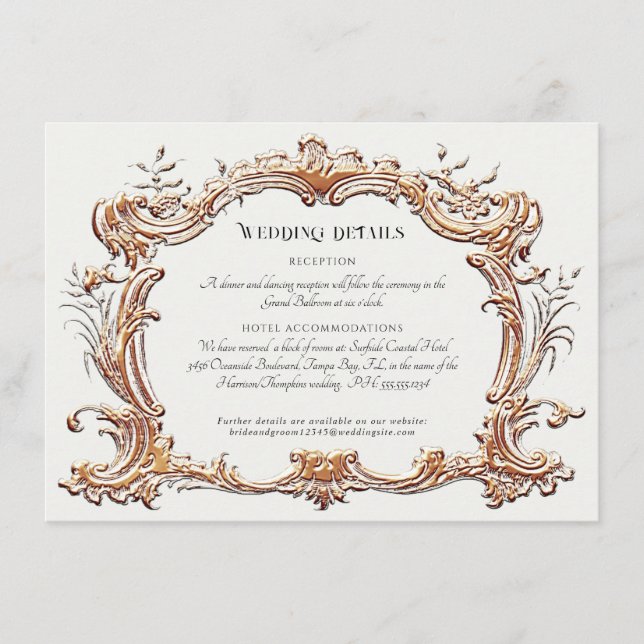 Art Nouveau Elegant Gold n Ivory Wedding Details  Enclosure Card (Front)