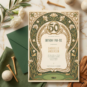 Art Nouveau Elegant Green 50th Birthday Par-Tee Invitation