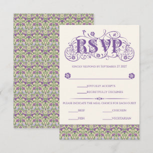 Art Nouveau Elegant Lovebirds Light Yellow RSVP Card