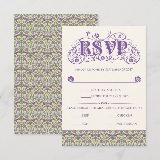 Art Nouveau Elegant Lovebirds Light Yellow RSVP Card (Front/Back)
