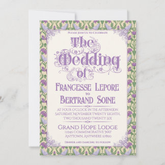 Art Nouveau Elegant Lovebirds Light Yellow Wedding Invitation
