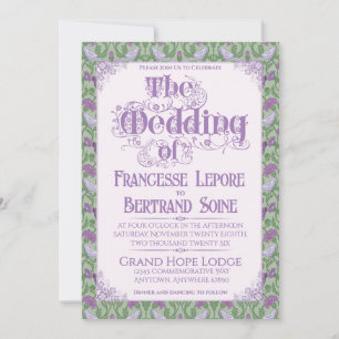 Art Nouveau Elegant Lovebirds Lilac Invitation