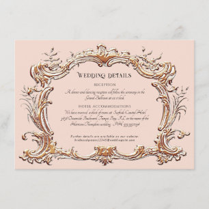 Art Nouveau Elegant Wedding Details Pink and Gold  Enclosure Card