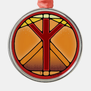 Art Nouveau Elhaz Rune of Protection Metal Ornament