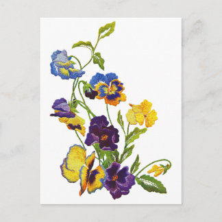 Art Nouveau Embroidered Pansies Postcard