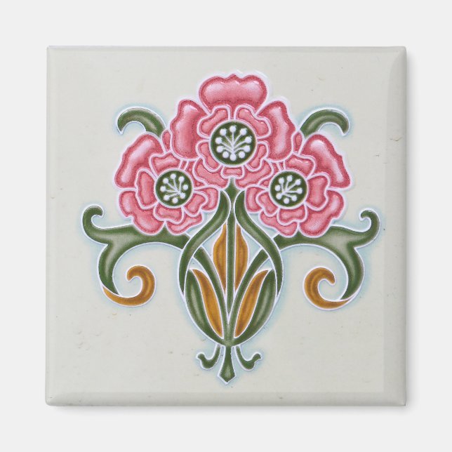 Art Nouveau Era Pink Roses Floral Motif Kitchen Magnet (Front)